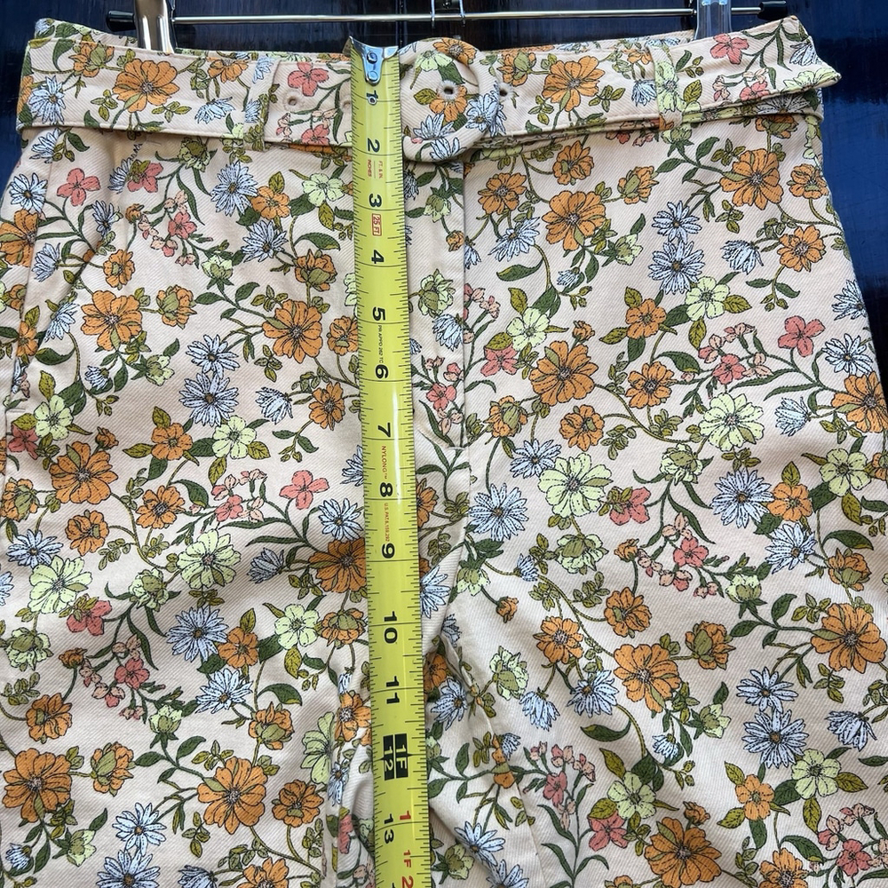 Loft Petite Sutton Kick Crop Pants Beige Orange Yellow Floral Woman’s 2P Belt - Picture 15 of 16